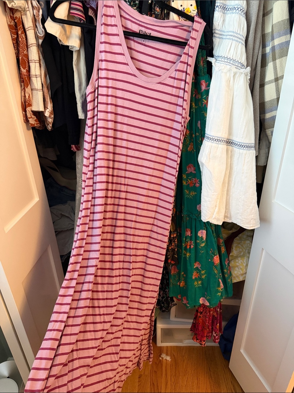 Pact Pink and Dark Pink Striped Sleeveless Maxi Dress